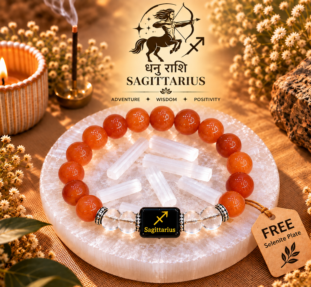 Sagittarius (Dhanu) Carnelian & Clear Quartz Bracelet