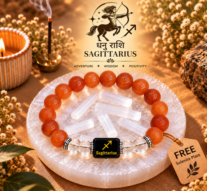 Sagittarius (Dhanu) Carnelian & Clear Quartz Bracelet