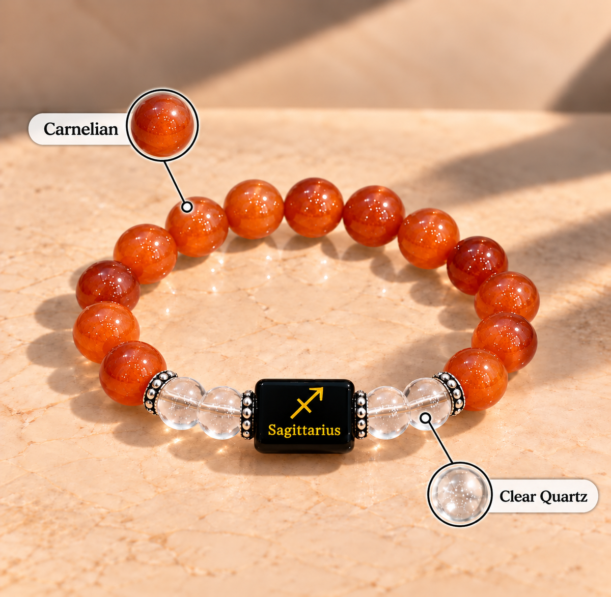 Sagittarius (Dhanu) Carnelian & Clear Quartz Bracelet