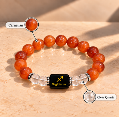 Sagittarius (Dhanu) Carnelian & Clear Quartz Bracelet