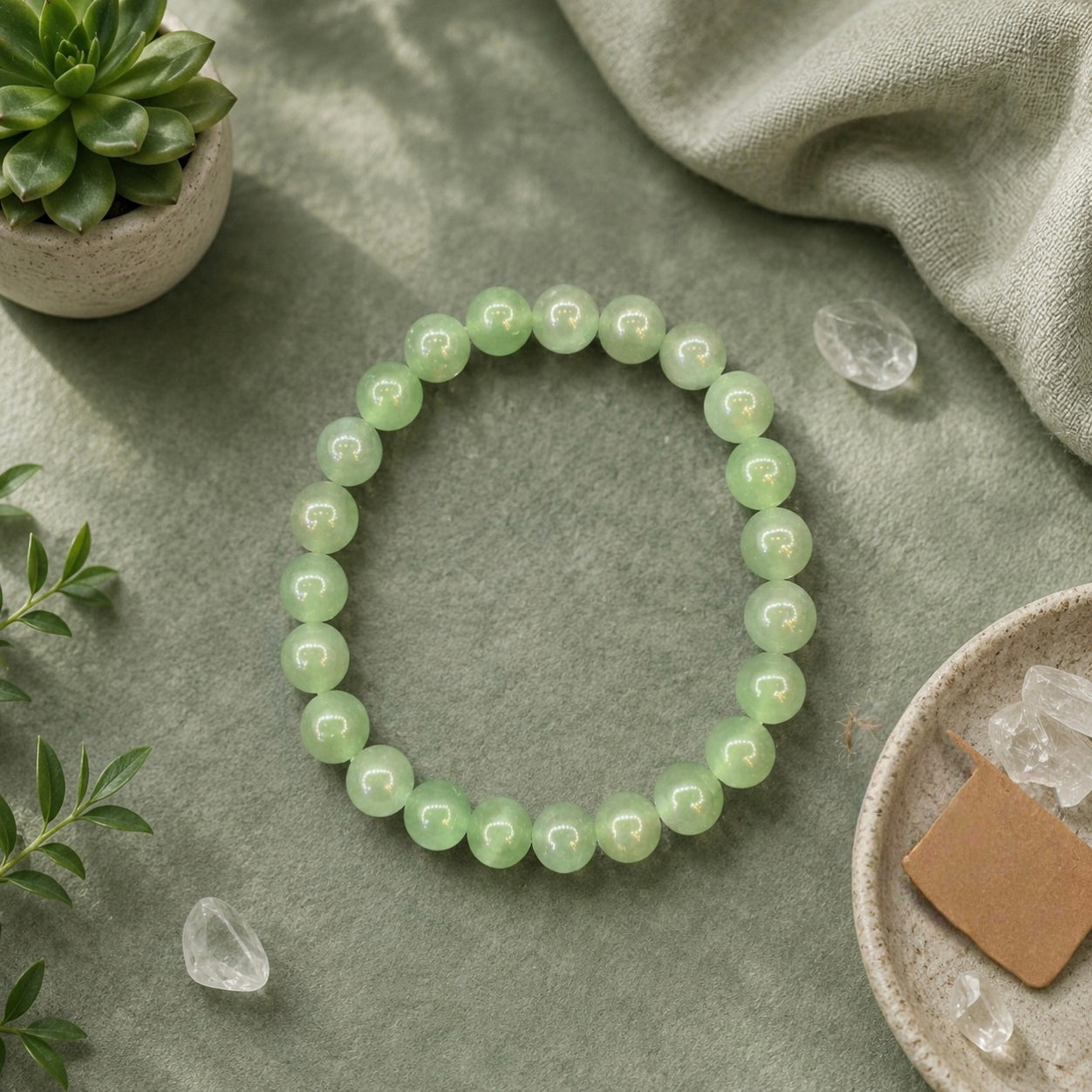 Green Aventurine Bracelet With Free Raw Selenite Plate