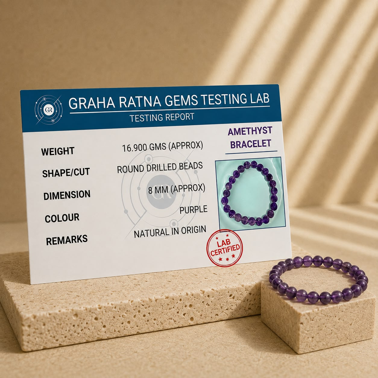 Amethyst Gemstone Bracelet With Free Raw Selenite Plate