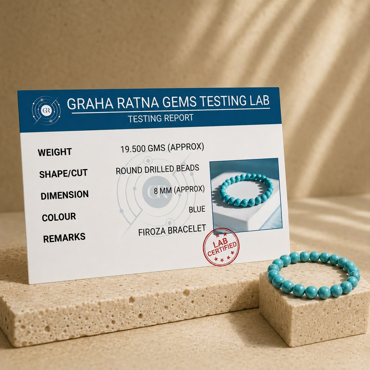 Firoza Bracelet (Natural Turquoise Stone) With Free Raw Selenite Plate