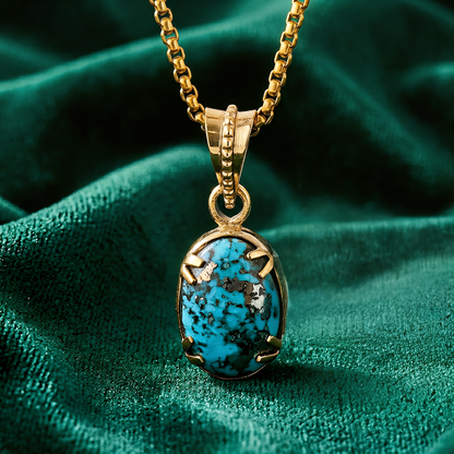 Firoza Gemstone Locket - Golden + Classic Box Chain