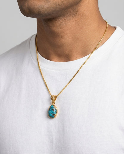Firoza Gemstone Locket - Golden + Classic Box Chain