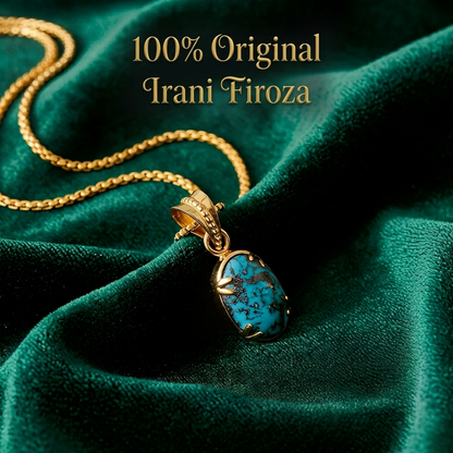 Firoza Gemstone Locket - Golden + Classic Box Chain